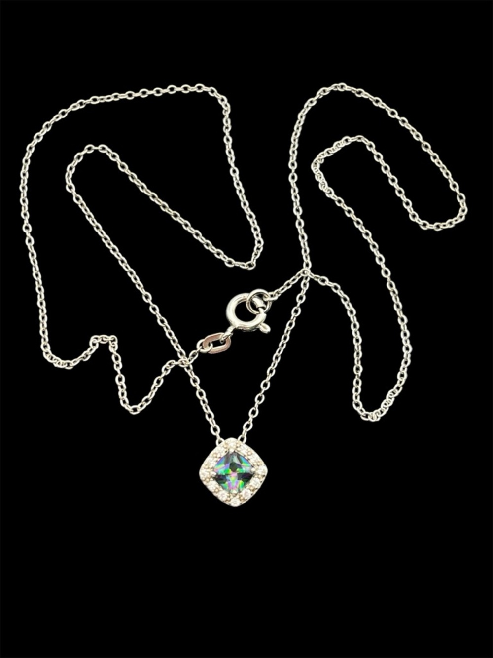PAJ sterling silver mystic topaz halo CZ pendant on chain necklace